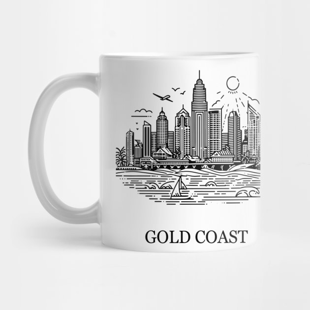 gold coast australia city simple line art illustration by art poo